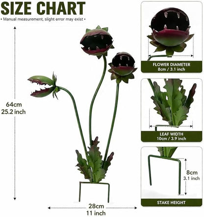 Whimsical Metal Carnivorous Plant Garden Stake, Metal Carnivorous Plant Garden Stake, Handmade Venus Flytrap, Whimsical Design for Outdoor Decor & Ground Decoration(2PCS)