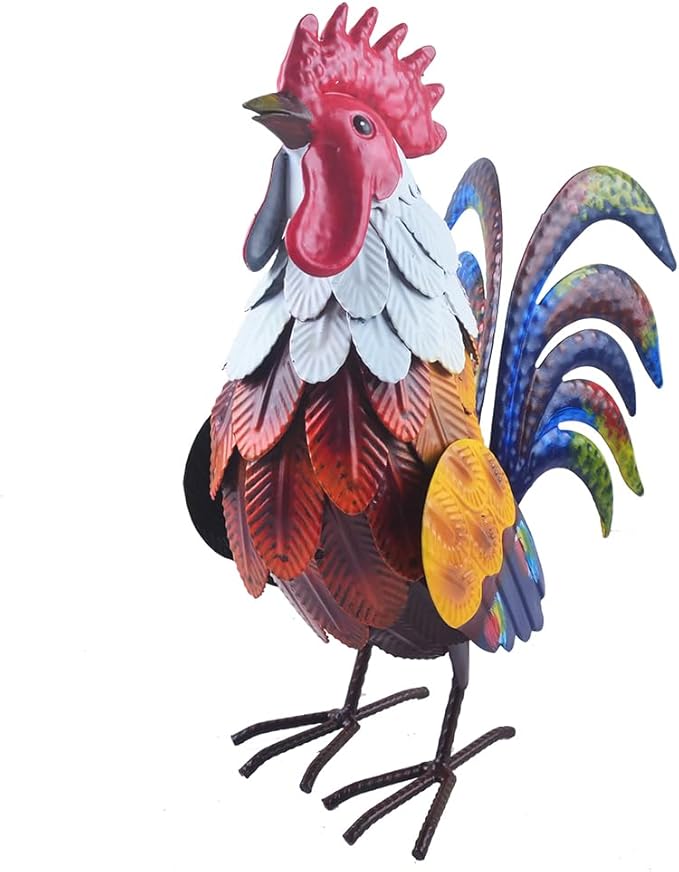Rooster Statue Small Colorful Metal Mallard Chicken Sculpture Garden Decoration Metal Yard Art for Patio Lawn Backyard Outdoor Decoration