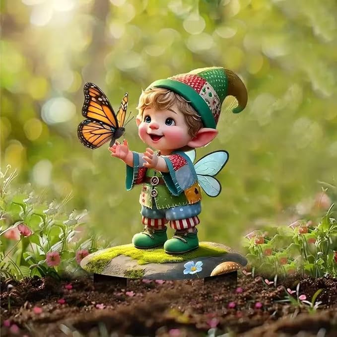 2D Gnome Butterfly Acrylic Garden Stake Decorative Yard Lawn Planter Outdoor Ornamen(#14 Style)