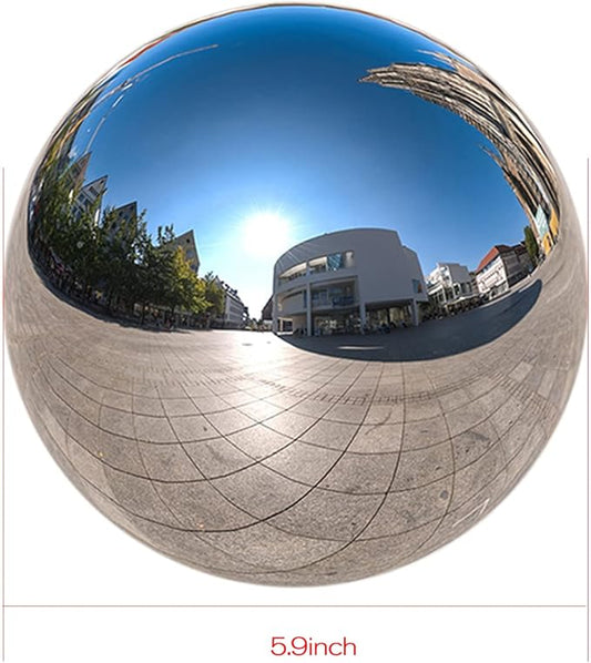 Nerien Gazing Ball, 6 Inch Stainless Steel Garden Mirror Globe, Polished Ornament Sphere, Hollow Floating Reflective Hemisphere, for Home Outdoor Pond Housewarming Swimming Pool Decoration, Silver