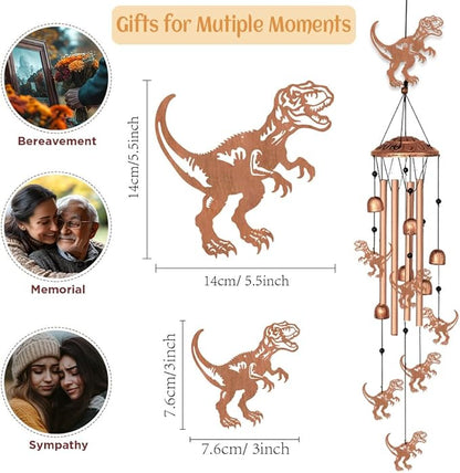 Dinosaur Wind Chimes for Outside Garden Wind Chime Dinosaur Wind Chimes Outdoor Memorial Sympathy Gifts for Women Men Metal Windchimes for Outdoors, Indoors, Patio, Garden, Yard, Home Decor