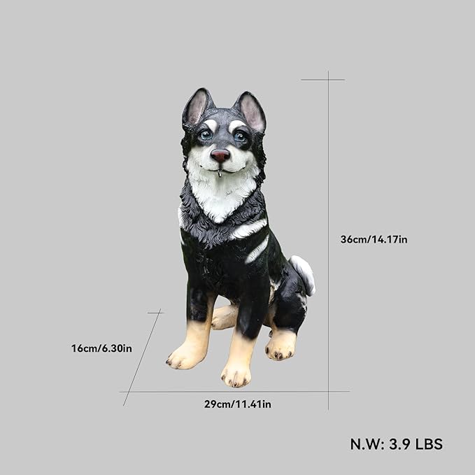 Outdoor Husky Dog Statue with Interchangeable Welcome Sign and Detachable Solar Lantern –LED Light Garden Dog Sculpture Décor Garden Statue Outdoor Dog Statue Cute Puppy for Yard Porch Gift
