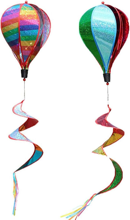 ASkinds 2Pcs Hot Air Balloon Wind Spinner Rainbow Whirl Hanging Ornament Spinning Balloon Windmill Toy Set for Outdoor Garden Patio Yard Home Decoration