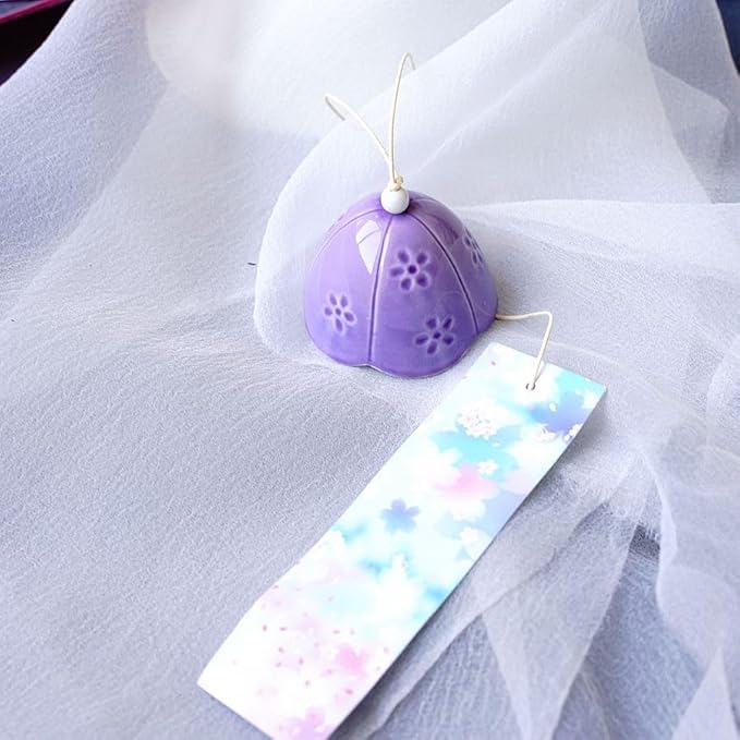Ceramic Small Japanese Wind Chimes Outdoor, Cute Handmade Pendants Wind Bells/Wind Chimes for Outside with Soothing Melodic Tones for Garden Patio Balcony Home Décor (Purple)