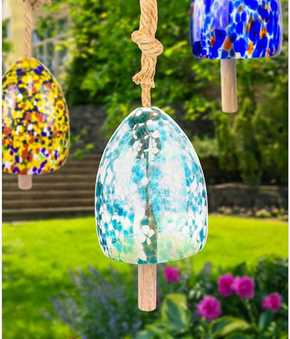 Gift Essentials Blown Glass Wind Chime Bell 5.5 Inches (Blue and White)