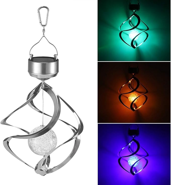 Powstro Solar Hanging Lamp, Wind Sparkling Crystal Ball Color Changing LED Ornament for Lawns and Gardens