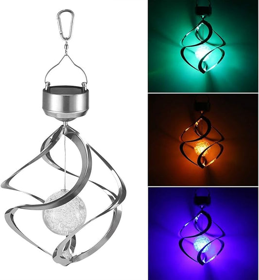 Powstro Solar Hanging Lamp, Wind Sparkling Crystal Ball Color Changing LED Ornament for Lawns and Gardens