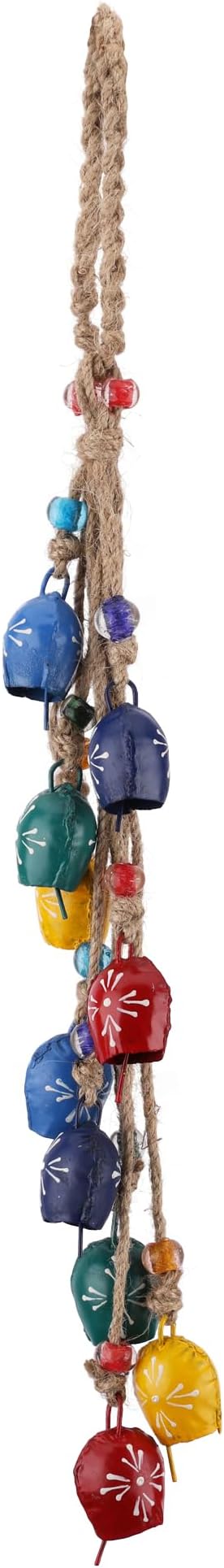 Handmade Hanging Bells Wind Chimes on Rope 10 Bell – Vintage Cow Bell Cluster for Door, Wall & Indoor Outdoor Decor – Metal Tin Bells with Jute Rope for Christmas, Farmhouse, Boho, Shabby Chic