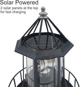Solar Lighthouse Rotating Light with 360° Beacon, IP65 Waterproof Outdoor LED Decor for Garden, Yard, Pathway & Patio - Solar-Powered Lawn Statue Lamp for Balcony & Fence Decoration(Color:Black)