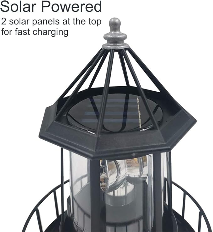 LED Solar Powered Lighthouse, 360 Degree Rotating Lighthouse Lamp, IP65 Waterproof LED Solar Lighthouse Lamps Towers Statue Lights for Outdoor Garden Pathway Patio