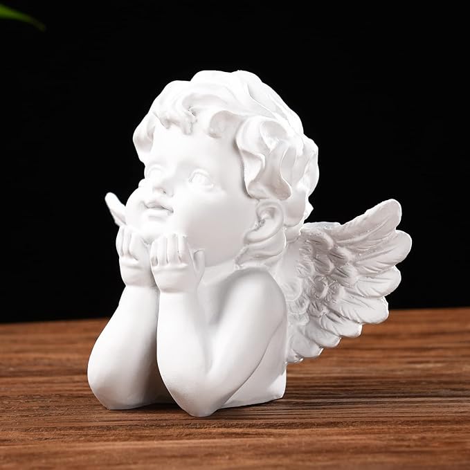BRABUD Resin White Angle Statue Praying Cherub Statue Indoor Outdoor Home Garden Wings Angel Decoration Figurine Collection 4.9'' TQGJBS70