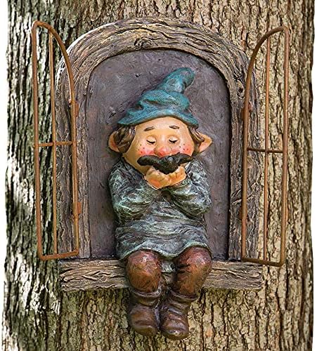 vomiceak Whimsical Fairy Garden Gnome Statue, Tree Faces Decor Outdoor -5.9 Inch, Funny Garden Tree Decoration,Ideal Patio Yard Lawn Porch Decoration