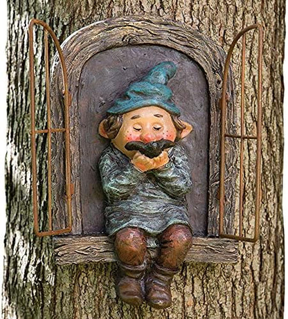 vomiceak Whimsical Fairy Garden Gnome Statue, Tree Faces Decor Outdoor -5.9 Inch, Funny Garden Tree Decoration,Ideal Patio Yard Lawn Porch Decoration