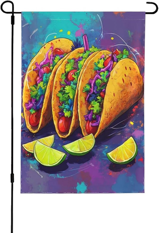 Colorful Tacos With Limes Garden Flag Double Sided Flags For Room Outside Yard Flag Outdoor Banner Wall Art Hanging 28"X40"