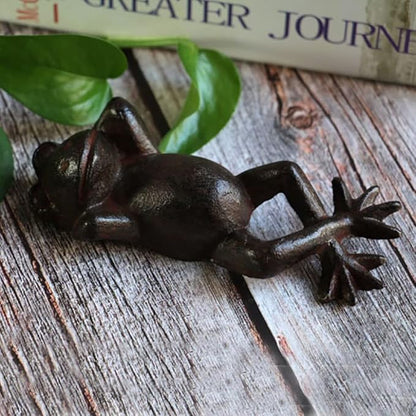 Cast Iron Lying Frog Statue Figurine Animal Decor,Decoration Ornaments for Home Garden,Rust (Frog-Small)
