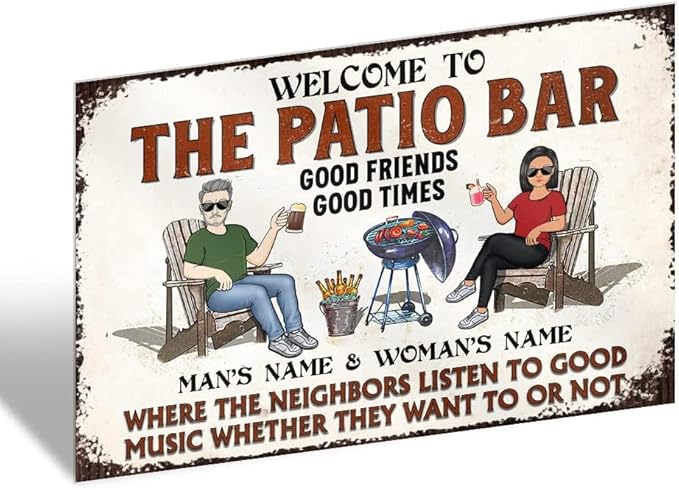 Custom Patio Backyard Metal Signs Where Neighbor Listen to Good Music Welcome Sign, personalized Retro Wall Decor for Home Gate Poolbar Balcony Basement Sign Gift tin signs vintage metal Funny Wall Decoration (The Deck)