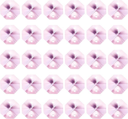 PATIKIL K9 Crystal Octagon Beads 2 Holes Pendants, 60 Pack 14mm Chandelier Prisms Parts Ornaments Hanging Beads for DIY Arts Crafts Decoration, Pink