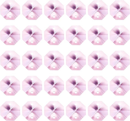 PATIKIL K9 Crystal Octagon Beads 2 Holes Pendants, 60 Pack 14mm Chandelier Prisms Parts Ornaments Hanging Beads for DIY Arts Crafts Decoration, Pink