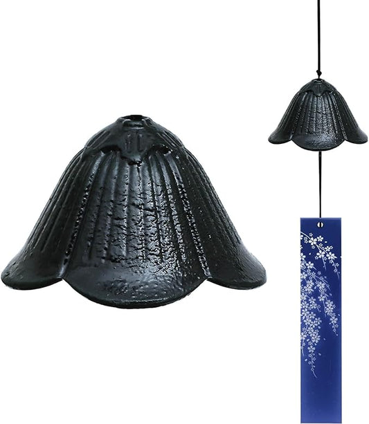 Japanese Wind Chime Cast-Iron Outdoor Ornament for Garden, Patio & Balcony, Hanging Metal Wind-Bell Decoration Gift, Blessing Pendant Windchimes & PVC Wind-Catcher, Bellflower - Green
