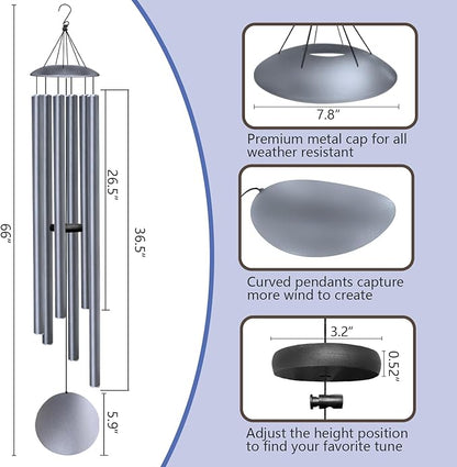 66" Wind Chimes for Outside Deep Tone - 6 Thicken Tubes Large Wind Chimes for Outdoor, Gifts for Valentines Day, Women, Mom, Grandma, Sympathy, Big Windchimes for Garden and Patio (Dusty Blue)
