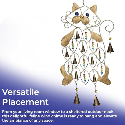 Cat Wind Chime, Indoor Décor or Outdoor Porch Patio, Memorial Gift for Cat Lover, Unique Hanging Decoration, 26” Long
