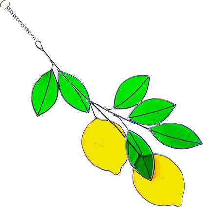 Lemon Leaf Suncatchers - Real Stained Glass Window Hangers - Sun Catchers - Indoor Window Gifts for Plant Lovers