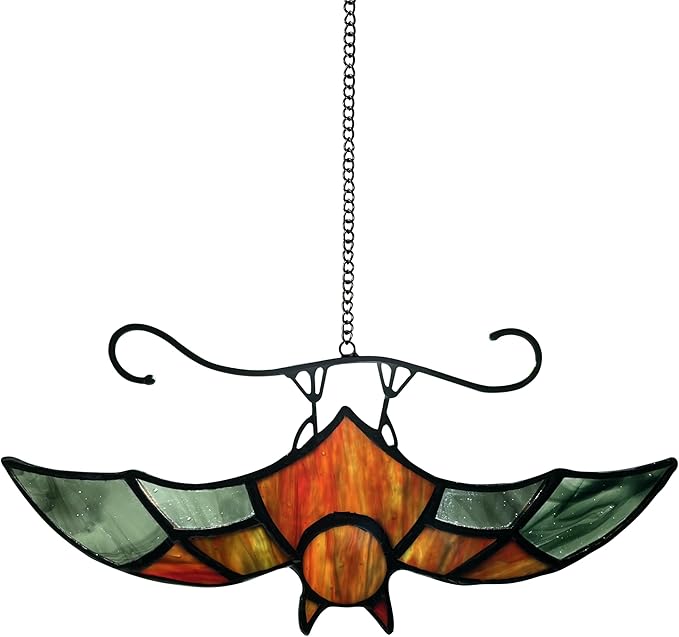 Bat Decor Stained Glass Window Hanging Suncatcher for Window,Halloween Bat Decoration 6.9 inch