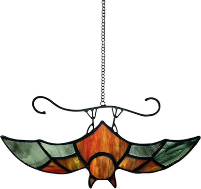 Bat Decor Stained Glass Window Hanging Suncatcher for Window,Halloween Bat Decoration 6.9 inch