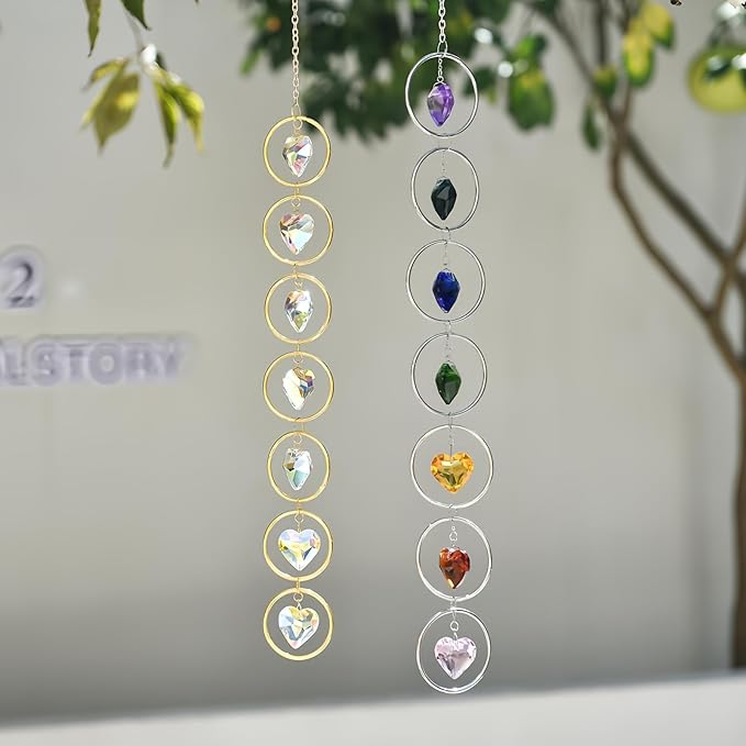 7-Chakra Crystal Suncatcher, 30mm Love-Shaped Crystal Balls Wind Chimes, Hanging Rainbow Makers, Chakra Window Ornament, Garden Decoration (AB Colors)