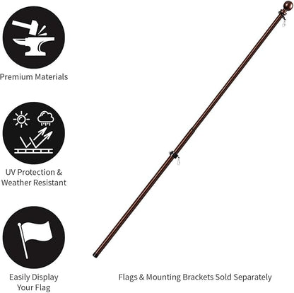 Evergreen Flag Telescoping 5ft Metal Flag Pole | Incl Two Tangle-Free Ring Clips | Bronze | Wall Mounted for Home Garden Outdoor | House and 3'x5' American Flags with Pole Sleeve or Grommets