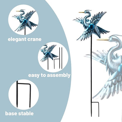 WONDER GARDEN Wind Spinners Outdoor - 2 Pack Small Metal Heron Wind Spinner Windmill, Wind Sculpture for Yard Patio Lawn Decor