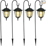 Dynaming 4 Pack Solar Hanging Lights Outdoor, Solar Powered Garden Decorative Lanterns with 4 x 38 Inch Shepherd Hooks, Waterproof Landscape Lighting for Lawn Patio Yard Pathway Driveway, Warm White