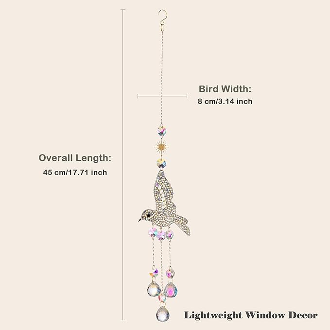 Hummingbird Crystal Suncatcher for Window Hanging, Rainbow Maker Prism Ornament with Hook, Sparkling Sun Catcher Decor for Home, Patio, Garden, Bird Lover Gift (Crystal Ball)