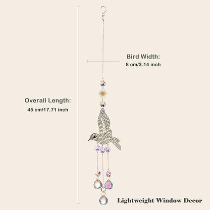 Hummingbird Crystal Suncatcher for Window Hanging, Rainbow Maker Prism Ornament with Hook, Sparkling Sun Catcher Decor for Home, Patio, Garden, Bird Lover Gift (Crystal Ball)
