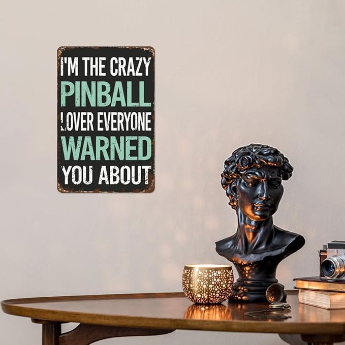 Vintage Tin Wall Decor Sign Crazy Lover Pinball for Home,Garden,Patio,Office,Classroom,Kitchen & More! 8x12 Inches,Retro Metal Art with Funny Quotes