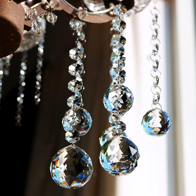 Crystal Ball Prism Suncatcher 6 Strands, 30mm/40mm Hanging Chandelier Crystals Beads Chain Curtain for Decoration Clear GOLDENHAITAI