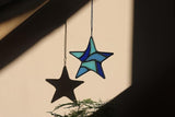 Blue Star Decoration Stained Glass Window Hanging,Glass Star Suncatcher for Living Room Bedroom Bathroom Kitchen, Birthday Gift for Boy Men Party