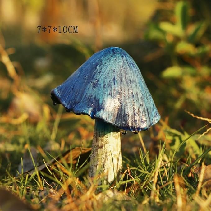 Miniature Resin Mushroom Decor for Fairy Garden – 6 PCS Colorful Mushroom Figurines, Yard Art Ornaments for Outdoor Garden, Bonsai & Terrarium Decorations(Large Bule Umbrella Mushroom)