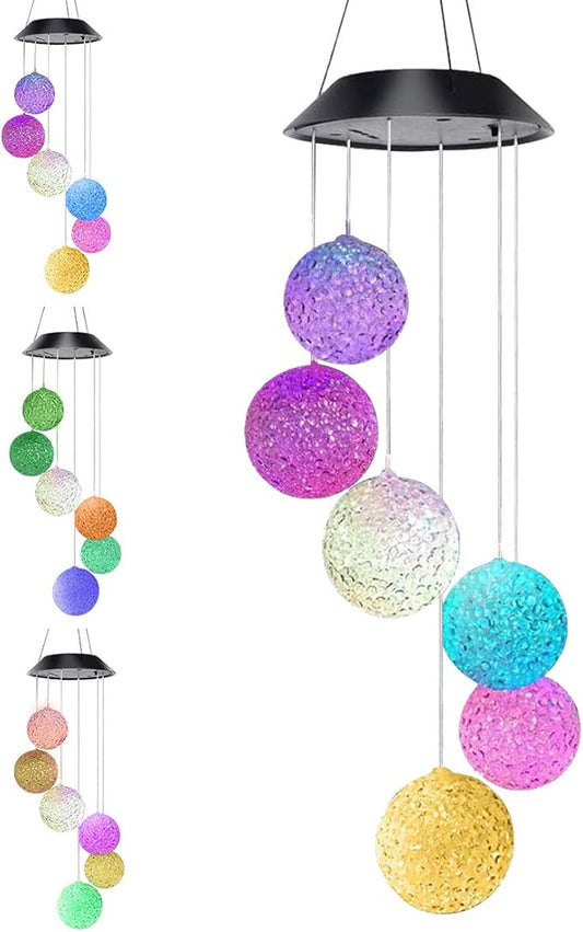 Color Changing Crystal Ball LED Light Solar Powered Wind Chime Waterproof Hanging Solar Mobile Lamp for Patio Yard Garden Home Decoration