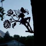 Iron Art Fairy on Branch Steel Silhouette Metal Wall Art Home Garden Yard Patio Outdoor Statue Stake Decoration