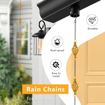 dreamysoul 9.8 FT Rain Chain, Iron Rain Chain for Gutters, Bird Cage Decorative Rain Chains for Downspouts Adjustable Length