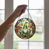 Gnome Stained Glass Suncather for Window Hanging with Mushroom & Butterfly, 9'' Forest Gnome Ornament Gift for Women, Whimsical Home Decor Gifts for Mom Grandma (Green Gnome, 9'')