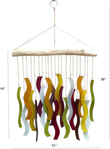 OMA Glass Wind Chime – Handmade Recycled Glass & Driftwood Chime for Garden Patio Decor – Multi Color Hanging Chime for Garden, Patio Or Indoor Decor Sun Catcher Gift - Large 20"