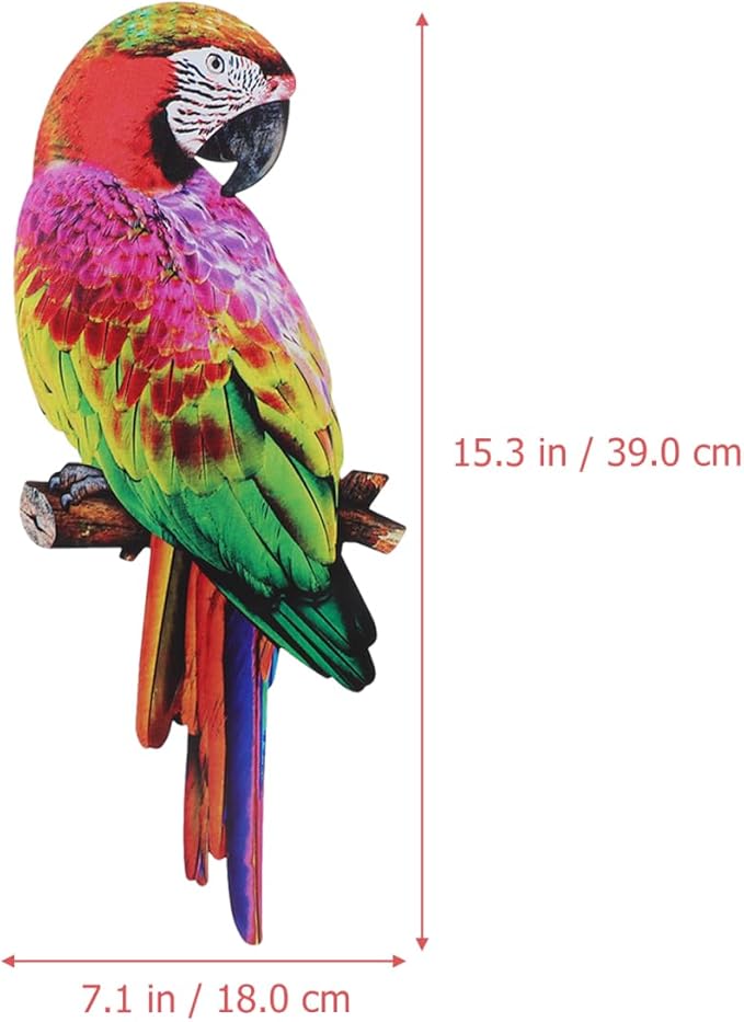 Didiseaon Colorful Tropical Macaw Wall Sculpture Parrot on Branch Statues Metal Art Hanging Ornament for Outdoor Garden Kitchen Decor