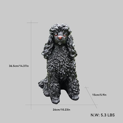 Black Poodle Garden Statue with Solar Lantern - 14.4" Large Dog Outdoor Decor with Double-Sided "Welcome/On Patrol" Sign, Waterproof Resin Puppy Figurine for Yard, Porch, Patio, Pet Memorial Gift