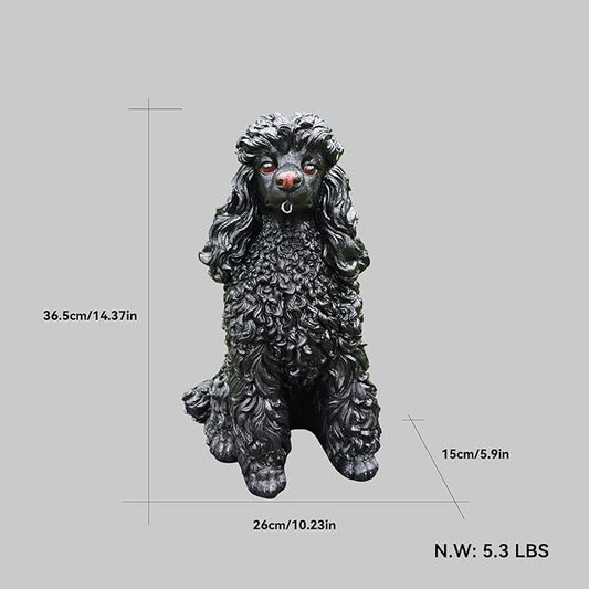 Black Poodle Garden Statue with Solar Lantern - 14.4" Large Dog Outdoor Decor with Double-Sided "Welcome/On Patrol" Sign, Waterproof Resin Puppy Figurine for Yard, Porch, Patio, Pet Memorial Gift
