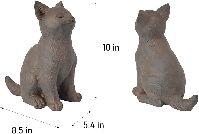 Braxio Cat Garden Statue Outdoor Decor - Realistic Sitting Cat Figurine for Patio, Yard, Porch, Resin Curious Kitty Sculpture Lawn & Home Decoration 8.5 x 5.4 x 10 Inch