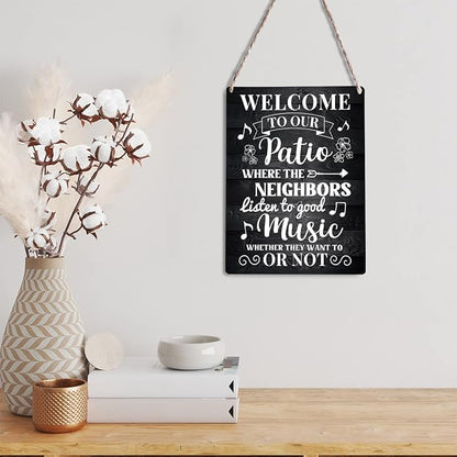 Farmhouse Patio Wooden Sign Wall Decor Rustic Welcome to Our Patio Wood Plaque Hanging Sign Decoration for Home Door 8"x10"