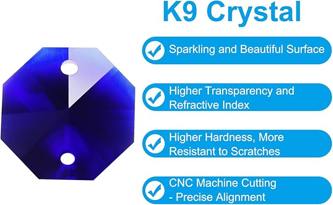 PATIKIL K9 Crystal Octagon Beads 2 Holes Pendants, 60 Pack 14mm Chandelier Prisms Parts Ornaments Hanging Beads for DIY Arts Crafts Decoration, Black Purple