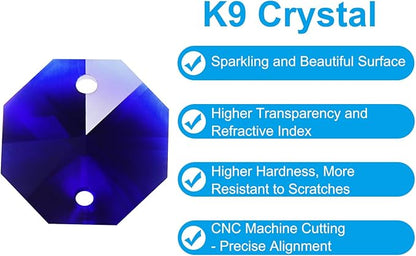 PATIKIL K9 Crystal Octagon Beads 2 Holes Pendants, 60 Pack 14mm Chandelier Prisms Parts Ornaments Hanging Beads for DIY Arts Crafts Decoration, Black Purple